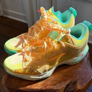 Jordan 37 Yellow and Teal Sneakers
